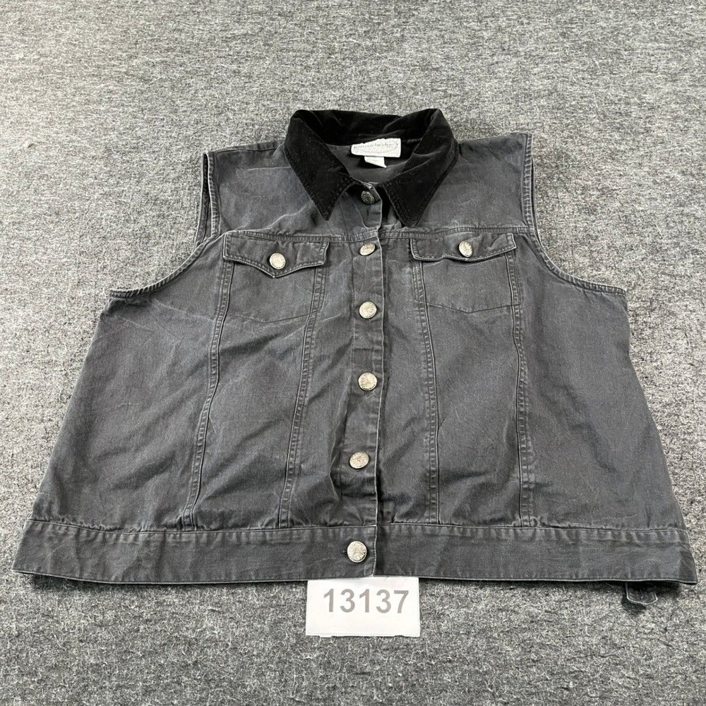Stonebridge Denim Vest Women 2X Dark Gray Cotton Flap Pocket Tapestry Top Casual